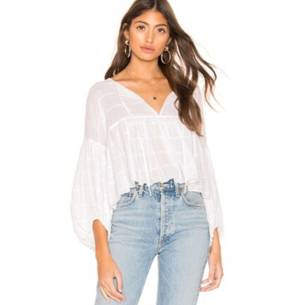 Free People Beaumont Mews Women’s Cropped Peasant Boho Blouse Top size XS